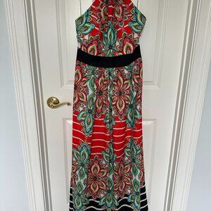 Eliza J. Floral Stripe Crêpe de Chine Halter Maxi Dress - Womens Size 10 Petite